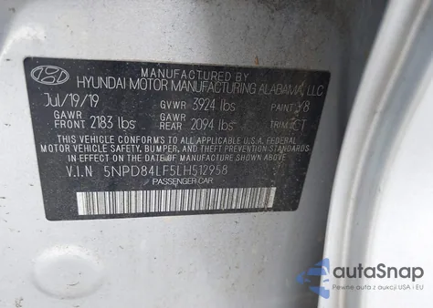 2020 Hyundai Elantra Sel z USA, uszkodzony, nr VIN 5NPD84LF5LH512958